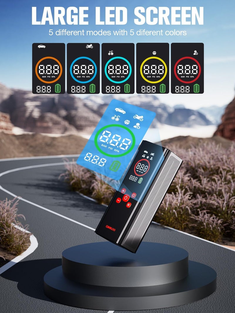 GOOLOO AP150 PRO Tire Inflator Portable Air Compressor, Upgraded UI Color LED Screen & 4X Faster Car Air Pump with Pressure Gauge, 12V Electric Tire Pump with Auto Shut-off for Car,Bike,Ball - Image 2